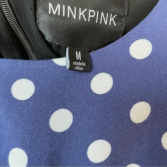 MINKPINK Women’s Blue with White Polka Dots Dress. Scalloped hem. 100% Viscose - Picture 4 of 14